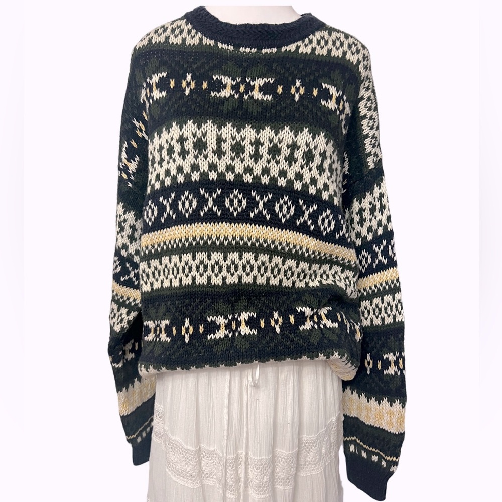 Vintage Ivy Crew Sweater Navy Green Cream Large - Picture 1 of 5